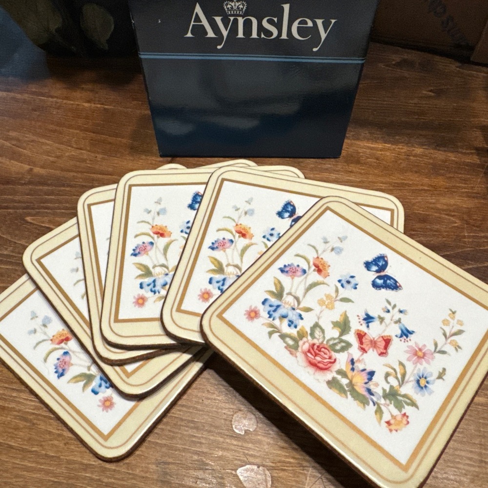 Vintage Aynsley cottage garden Pattern Set of Six Coasters In Original Box